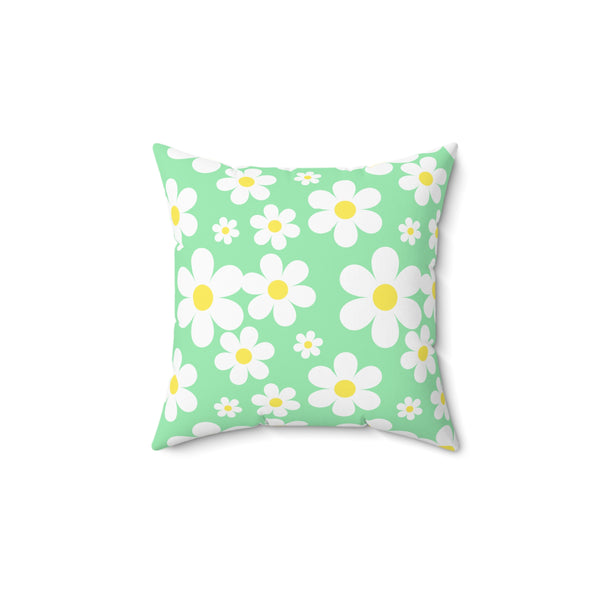 Groovy White Daisies On Gray Spun Polyester Square Pillow in 4 Sizes, Home Decor, Throw Pillow