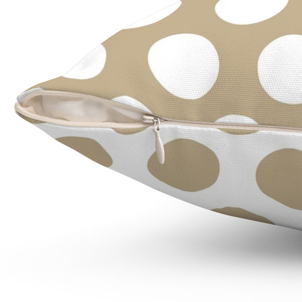 Taupe White Polka Dot Reverse Pattern Spun Polyester Square Pillow in 4 Sizes, Home Decor, Throw Pillow