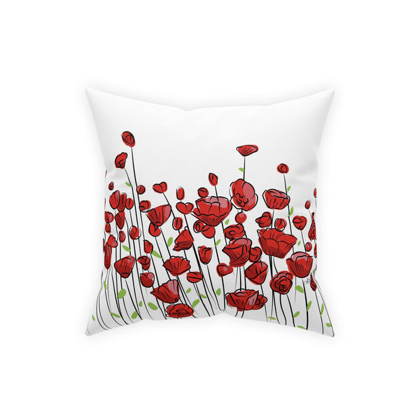 Red Poppies on White Broadcloth Pillow 4 Sizes Square and 1 Lumbar Size, Home Decor, Pillows