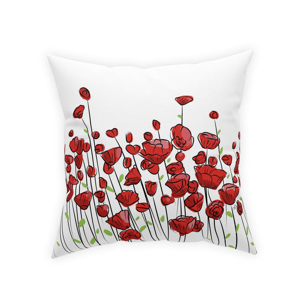 Red Poppies on White Broadcloth Pillow 4 Sizes Square and 1 Lumbar Size, Home Decor, Pillows