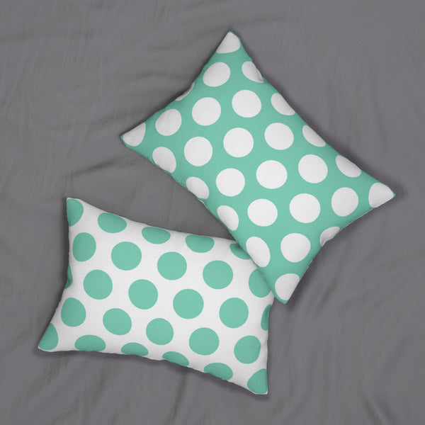 Turquoise And White Polka Dot Reverse Spun Polyester Lumbar Pillow 20 x 14, Home Decor, Throw Pillow