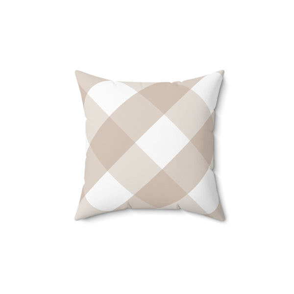 Gingham Sand And White Check Spun Polyester Square Pillow in 4 Sizes, Home Decor, Throw Pillow