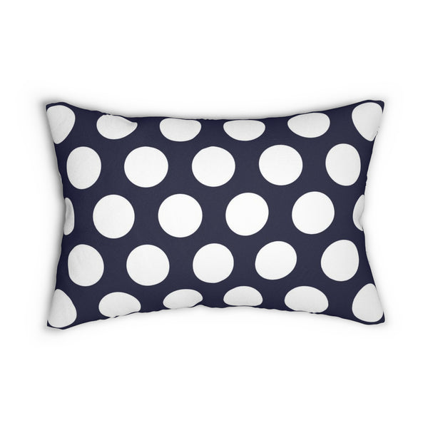 Navy And White Polka Dot Reverse Spun Polyester Lumbar Pillow 20 x 14, Home Decor, Throw Pillow