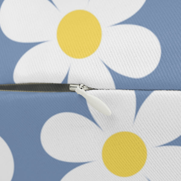 Groovy White Daisies On Blue Spun Polyester Lumbar Pillow 20 x 14, Home Decor, Throw Pillow