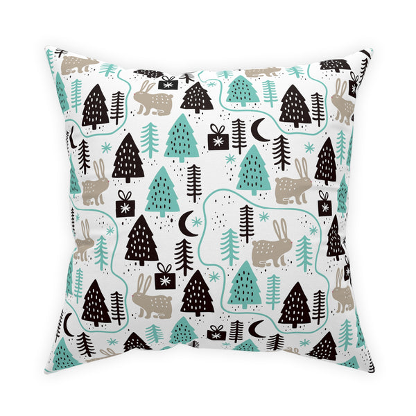 Rabbits In The Trees Holiday Design Broadcloth Pillow 4 Sizes Square and 1 Lumbar Size, Home Decor, Pillows