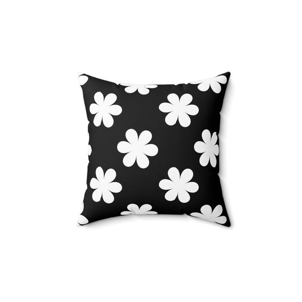 Graphic White Flowers On Black Spun Polyester Square Pillow in 4 Sizes, Home Decor, Throw Pillow