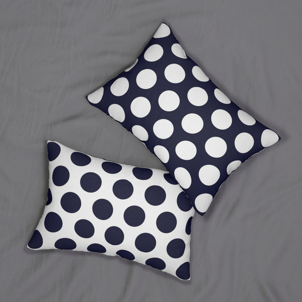 Navy And White Polka Dot Reverse Spun Polyester Lumbar Pillow 20 x 14, Home Decor, Throw Pillow