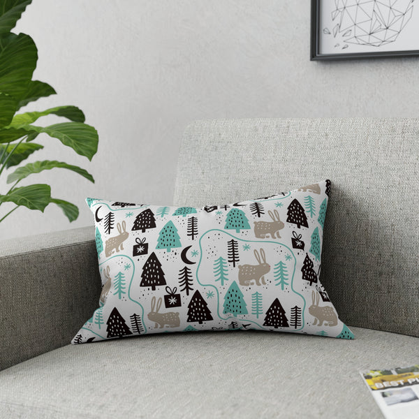 Rabbits In The Trees Holiday Design Broadcloth Pillow 4 Sizes Square and 1 Lumbar Size, Home Decor, Pillows