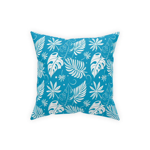 White Palm Fronds On Teal Blue Broadcloth Pillow 4 Sizes Square and 1 Lumbar Size, Home Decor, Pillows