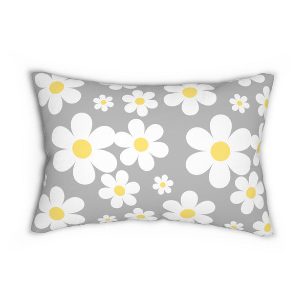 Groovy White Daisies On Gray Spun Polyester Lumbar Pillow 20 x 14, Home Decor, Throw Pillow