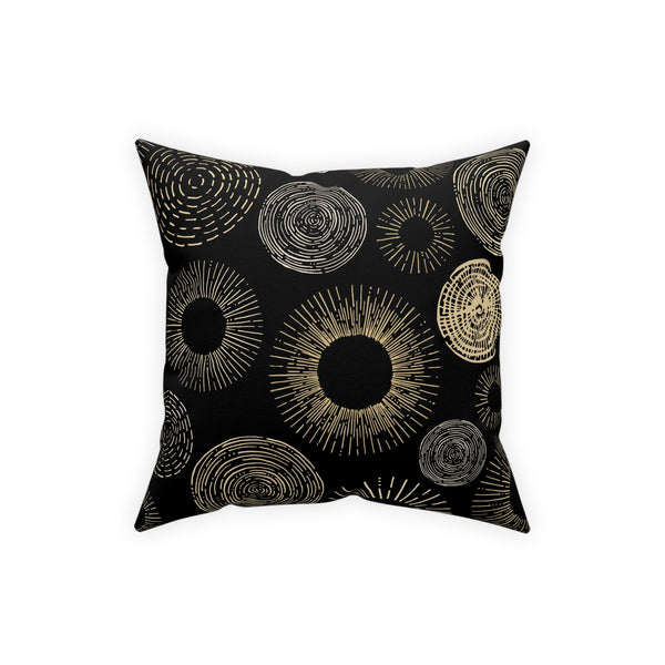 Gold Circle Sunburst Design on Black Broadcloth Pillow 4 Sizes Square and 1 Lumbar Size, Home Decor, Pillows