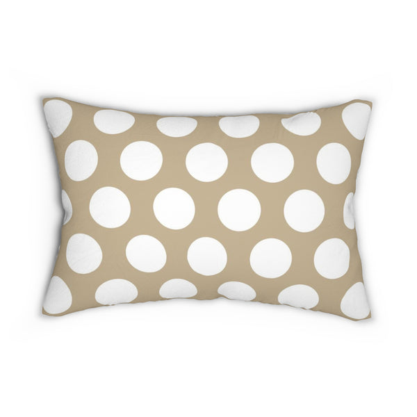 Taupe And White Polka Dot Reverse Spun Polyester Lumbar Pillow 20 x 14, Home Decor, Throw Pillow