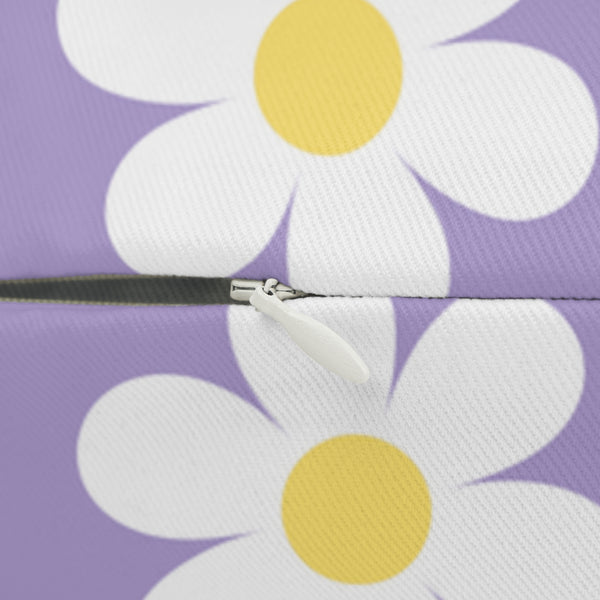 Groovy White Daisies On Lavender Spun Polyester Lumbar Pillow 20 x 14, Home Decor, Throw Pillow