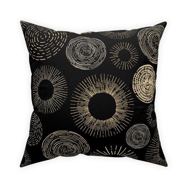 Gold Circle Sunburst Design on Black Broadcloth Pillow 4 Sizes Square and 1 Lumbar Size, Home Decor, Pillows