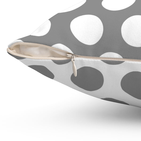 Gray White Polka Dot Reverse Pattern Spun Polyester Square Pillow in 4 Sizes, Home Decor, Throw Pillow