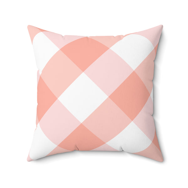 Gingham Pink And White Check Spun Polyester Square Pillow in 4 Sizes, Home Decor, Throw Pillow