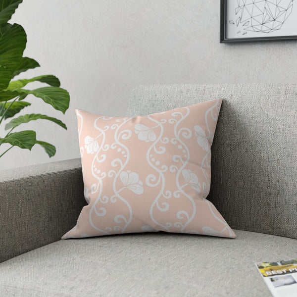 Curvy White Vine on Blush Pink Broadcloth Pillow 4 Sizes Square and 1 Lumbar Size, Home Decor, Pillows, Throw Pillow