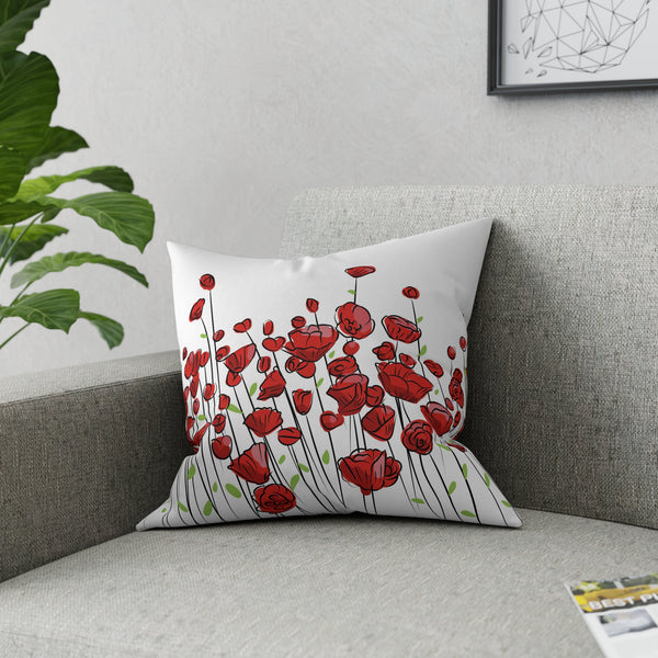 Red Poppies on White Broadcloth Pillow 4 Sizes Square and 1 Lumbar Size, Home Decor, Pillows