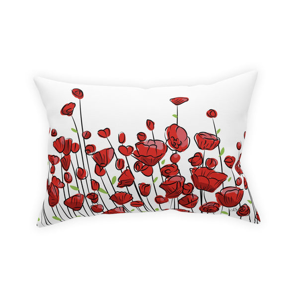 Red Poppies on White Broadcloth Pillow 4 Sizes Square and 1 Lumbar Size, Home Decor, Pillows