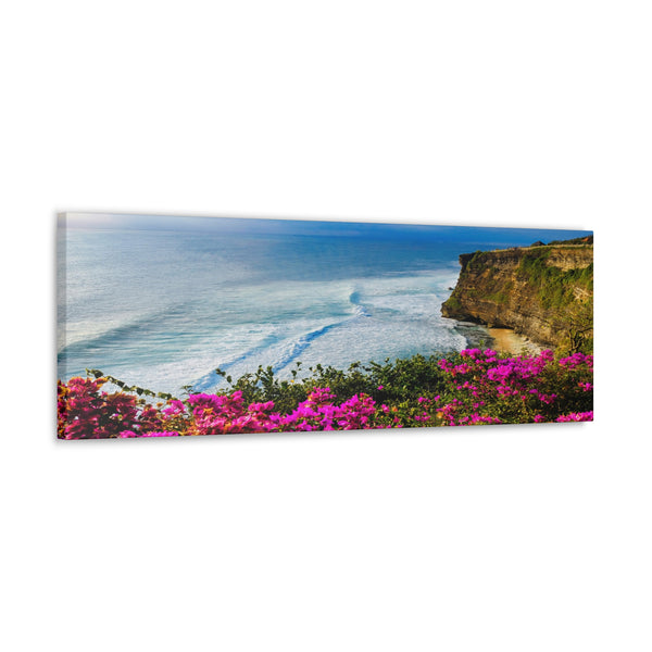 Pink Flowers Ocean Bluff Canvas Wall Art Gallery Wrap 36" x 12"