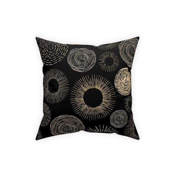 Gold Circle Sunburst Design on Black Broadcloth Pillow 4 Sizes Square and 1 Lumbar Size, Home Decor, Pillows