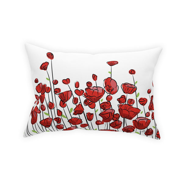 Red Poppies on White Broadcloth Pillow 4 Sizes Square and 1 Lumbar Size, Home Decor, Pillows