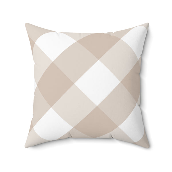 Gingham Sand And White Check Spun Polyester Square Pillow in 4 Sizes, Home Decor, Throw Pillow
