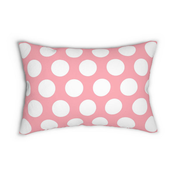 Light Pink And White Polka Dot Reverse Spun Polyester Lumbar Pillow 20 x 14, Home Decor, Throw Pillow