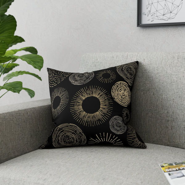 Gold Circle Sunburst Design on Black Broadcloth Pillow 4 Sizes Square and 1 Lumbar Size, Home Decor, Pillows