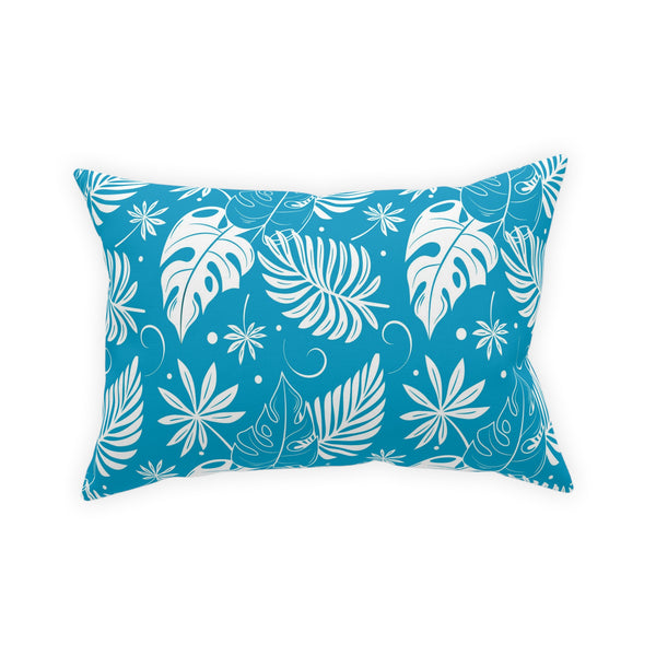 White Palm Fronds On Teal Blue Broadcloth Pillow 4 Sizes Square and 1 Lumbar Size, Home Decor, Pillows
