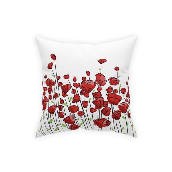 Red Poppies on White Broadcloth Pillow 4 Sizes Square and 1 Lumbar Size, Home Decor, Pillows