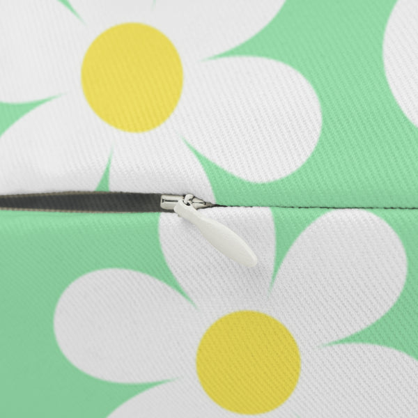 Groovy White Daisies On Spring Green Spun Polyester Lumbar Pillow 20 x 14, Home Decor, Throw Pillow