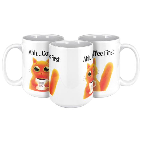 Ahh... Coffee First Wise Cat Large 15 oz Mug