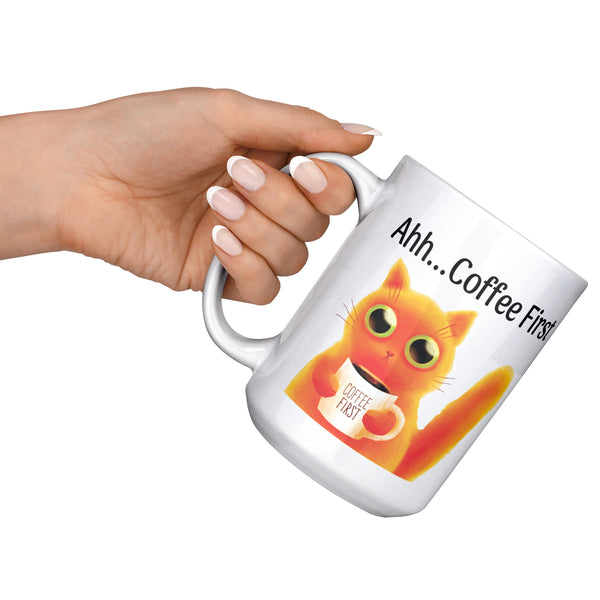 Ahh... Coffee First Wise Cat Large 15 oz Mug