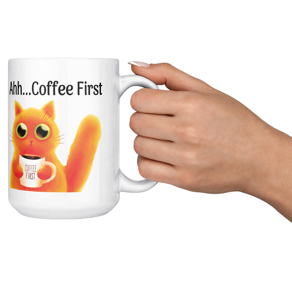 Ahh... Coffee First Wise Cat Large 15 oz Mug