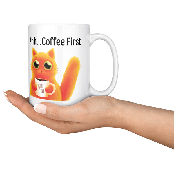 Ahh... Coffee First Wise Cat Large 15 oz Mug