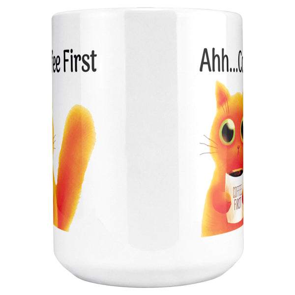 Ahh... Coffee First Wise Cat Large 15 oz Mug