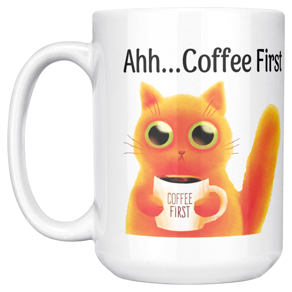 Ahh... Coffee First Wise Cat Large 15 oz Mug
