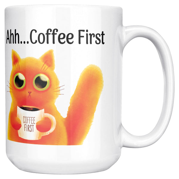 Ahh... Coffee First Wise Cat Large 15 oz Mug