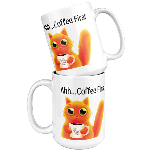 Ahh... Coffee First Wise Cat Large 15 oz Mug
