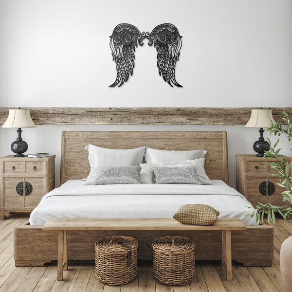 Angel Wings Boho Style Custom Metal Sign Powder Coated Steel Sign 5 Colors