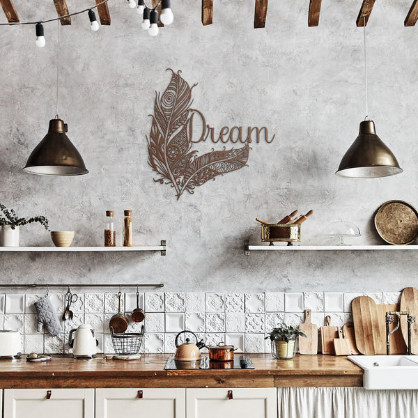 Dream Boho Feathers Sign Steel Powder Coated Sign 5 Colors