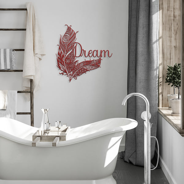 Dream Boho Feathers Sign Steel Powder Coated Sign 5 Colors