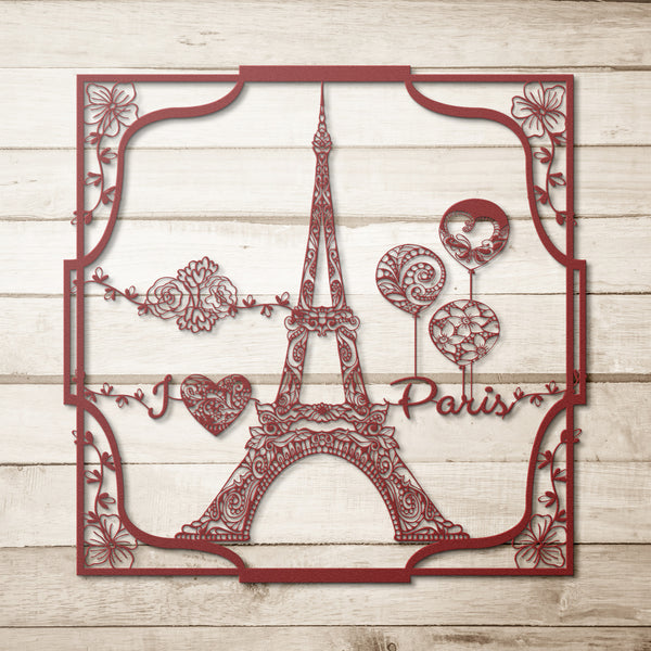 I Love Paris Eiffel Tower Custom Metal Sign Powder Coated Steel 5 Colors