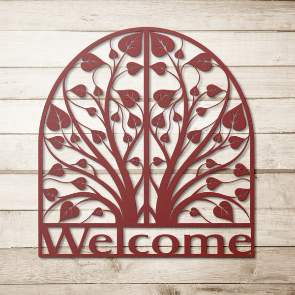 Laurel Tree Welcome Sign Steel Powder Coated Sign 5 Colors