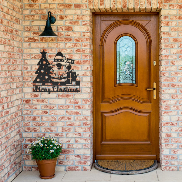 Merry Christmas Santa Delivering Packages Sign Steel Powder Coated Sign 5 Colors