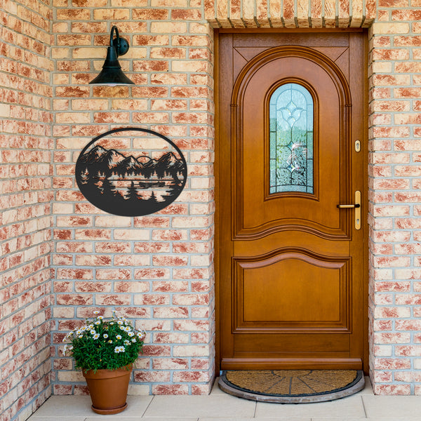 Mountain Lake With Canoe Custom Metal Sign Powder Coated Steel 5 Colors