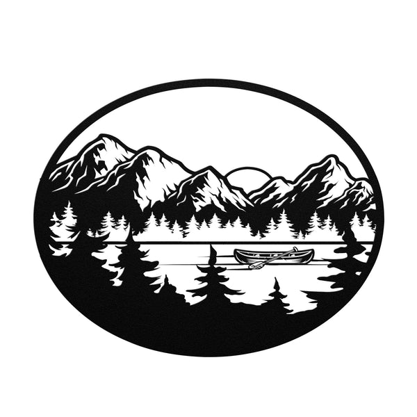 Mountain Lake With Canoe Custom Metal Sign Powder Coated Steel 5 Colors