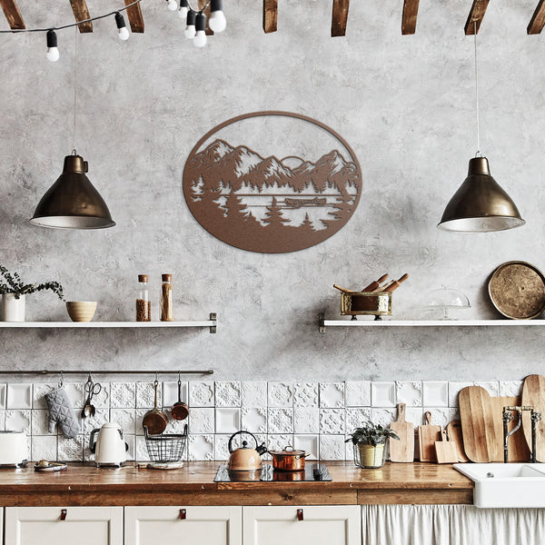 Mountain Lake With Canoe Custom Metal Sign Powder Coated Steel 5 Colors