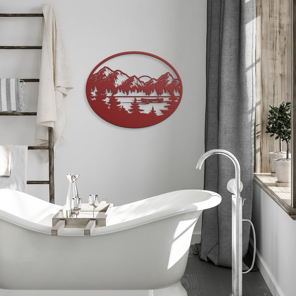 Mountain Lake With Canoe Custom Metal Sign Powder Coated Steel 5 Colors